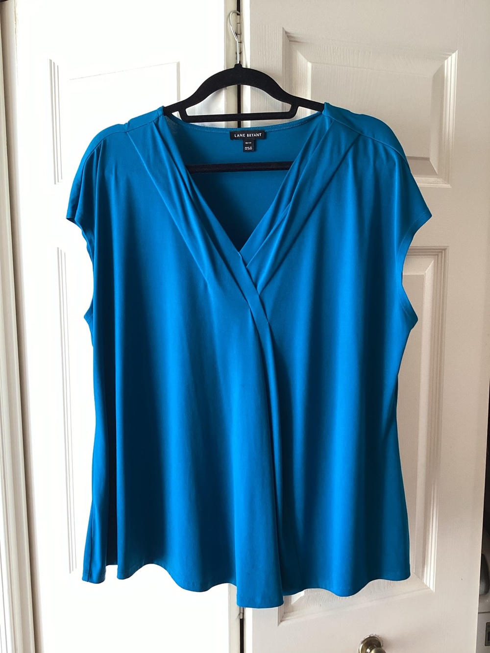 Lane Bryant Bright Teal V-Neck Draped Cap-Sleeve Blouse